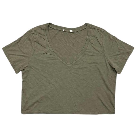 Marine Layer Women's T-Shirt Boyfriend Relaxed Fit V-Neck Cropped Tee in Olive - Picture 3 of 4